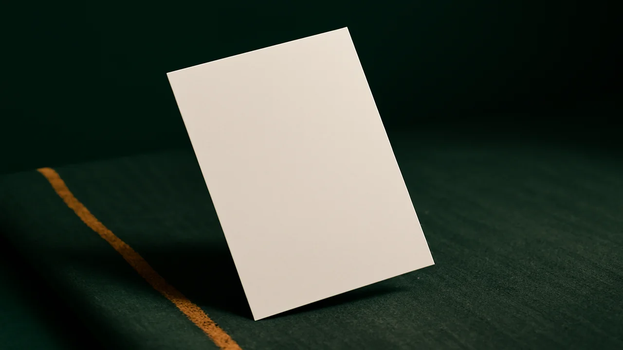 Editorial illustration of a card sliding across a linen surface
