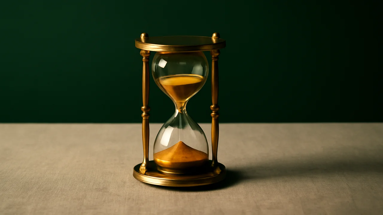 Editorial illustration of a small hourglass representing a short session