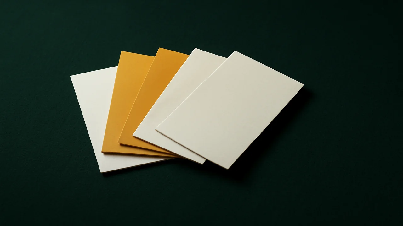 Editorial still life of index cards fanned out on linen